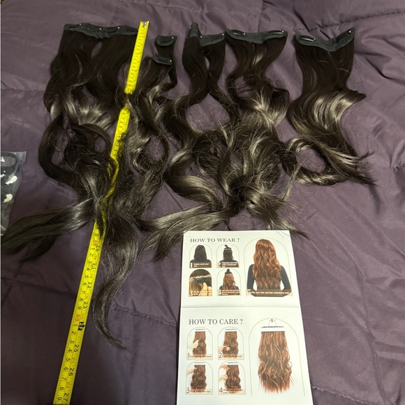 Luxurious Black Hair Extensions 5 pcs 24inch Dark brown clip in extension. Silky - Picture 2 of 4